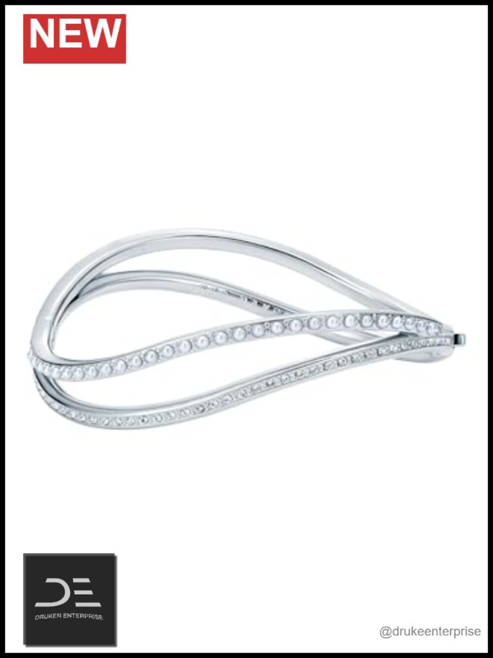 Women's Wavie Jewelled Wave Hinged Bangle Bracelet with Crystals and Faux